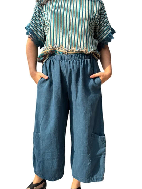 bryn Walker Pants - Bryn Walker Casbah Linen Pants XS Teal Green Wide Leg Crop Cargo Made in USA